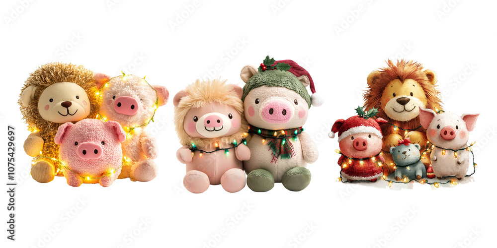 Obraz premium Cozy Holiday Plush Toys with Lights and Cheer
