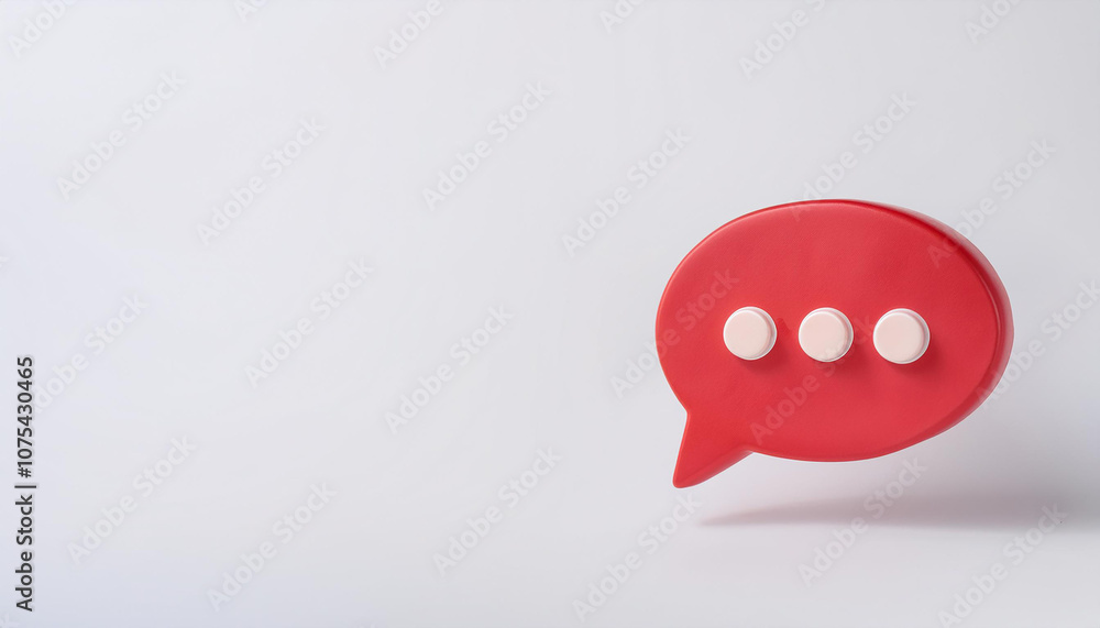 3D red notification message pop-up on white background. Speech cloud. Modern design.