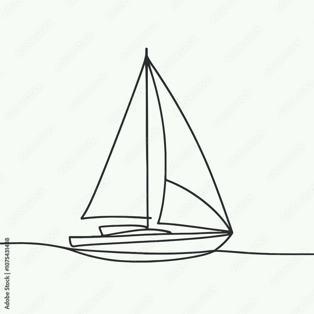 Sailboat on water in minimalistic line art style Sailboat on water in minimalistic line art style