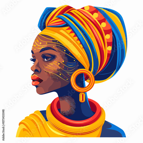 African woman in traditional clothing. Isolated vector illustration on white background.