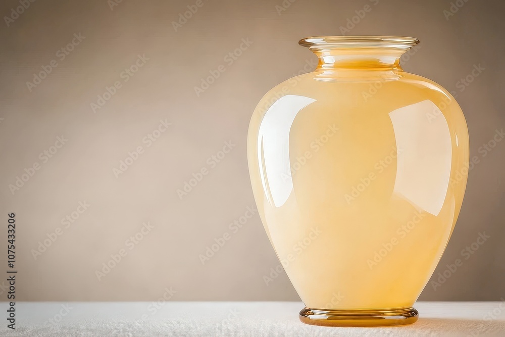 Elegant glass vase in warm amber color displayed against a soft textured background in a serene indoor setting Elegant glass vase in warm amber color displayed against a soft textured background in a serene indoor setting