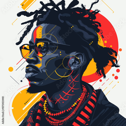 Portrait of african american man with dreadlocks. Vector illustration.