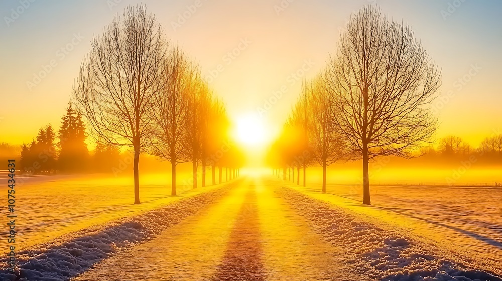A Sun-Drenched Pathway Through a Snowy Forest A Sun-Drenched Pathway Through a Snowy Forest