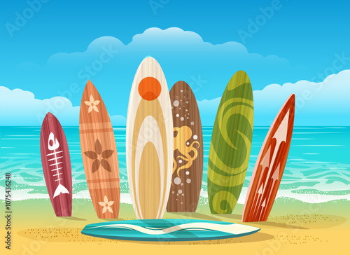 Surfboards on ocean beach