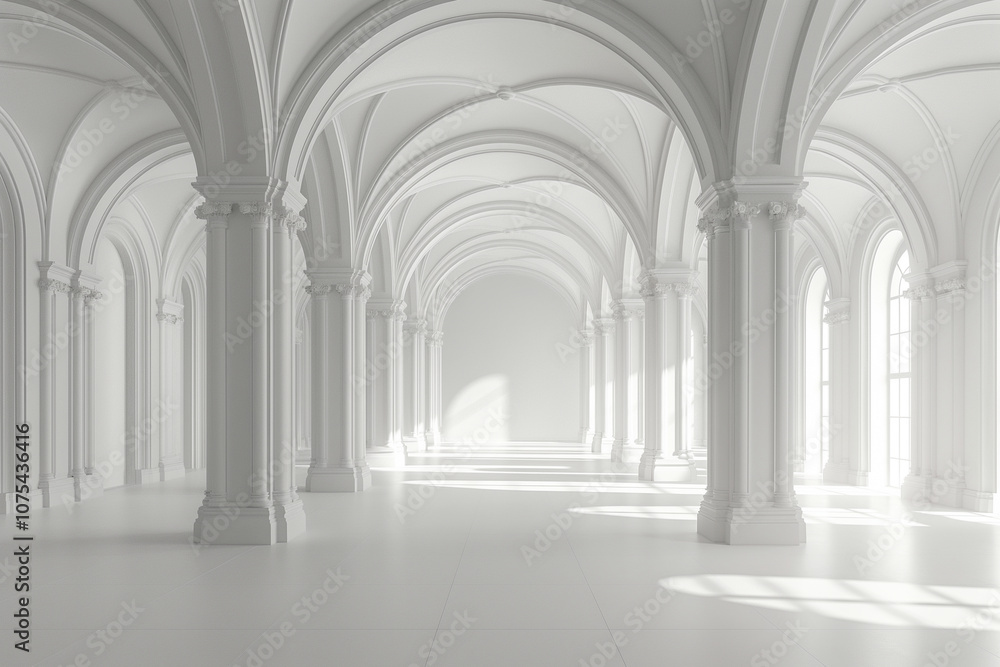 Empty white room with arches in the walls Empty white room with arches in the walls