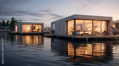 A photo of Minimal Houseboat Homes Reflecting light