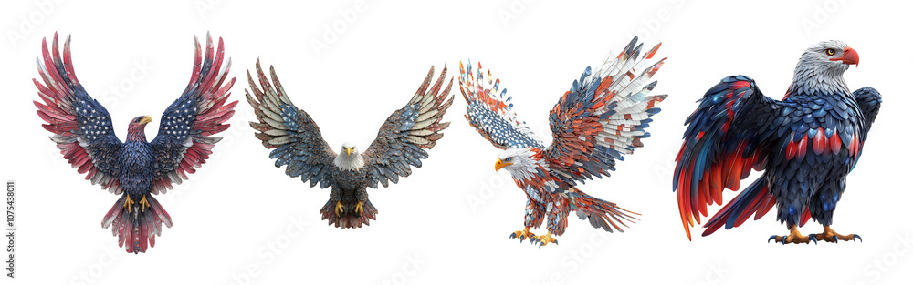 Colorful Eagles with Dynamic Wingspreads Colorful Eagles with Dynamic Wingspreads