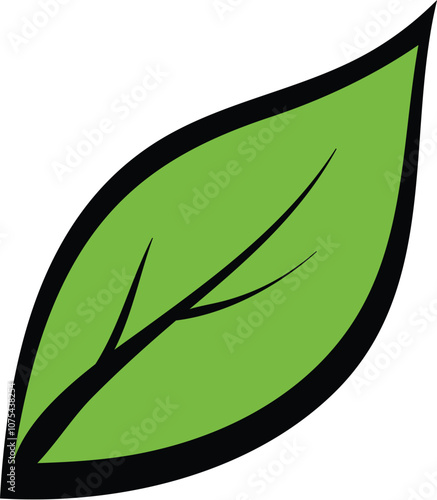 Cartoon style green leaf representing nature, growth, and environmental awareness