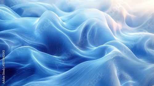 A tranquil display of blue fabric waves flowing together gracefully, illuminated by soft sunlight