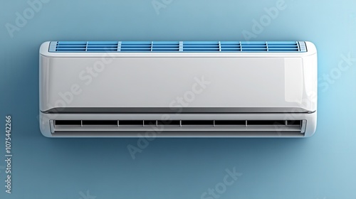 A Modern Air Conditioning Unit Installed on a Smooth Blue Wall, Providing Cooling Comfort During Hot Summer Days in a Residential or Commercial Setting