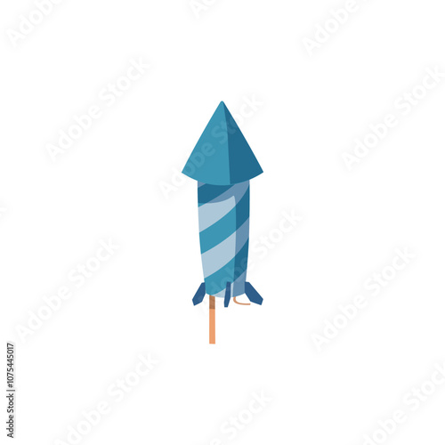 Vector image of a bright fireworks in form of a rocket with a striped pattern.