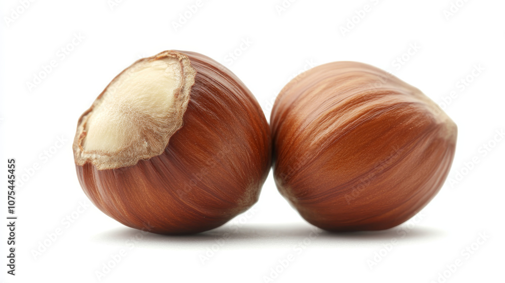 Closeup of Hazelnuts: A Nutty Delight on White Background Closeup of Hazelnuts: A Nutty Delight on White Background