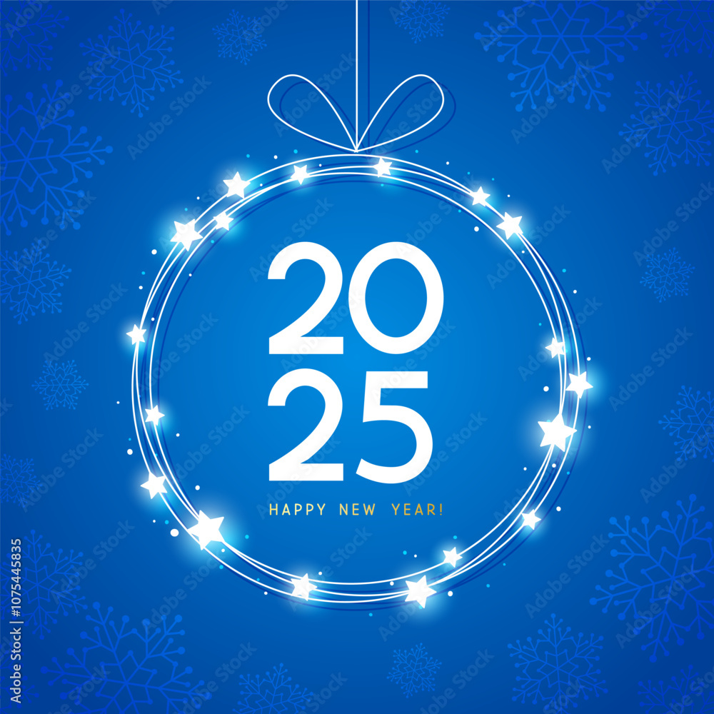 Starry sparkle Christmas ball with 2025 numbers on blue background for Merry Christmas and New Year greeting card design Starry sparkle Christmas ball with 2025 numbers on blue background for Merry Christmas and New Year greeting card design
