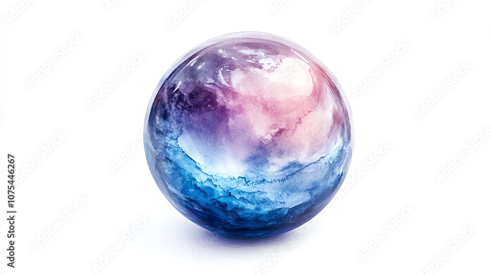 Mystical crystal ball in shades of blue and purple, watercolor effect, ethereal and enchanting isolated on white Mystical crystal ball in shades of blue and purple, watercolor effect, ethereal and enchanting isolated on white