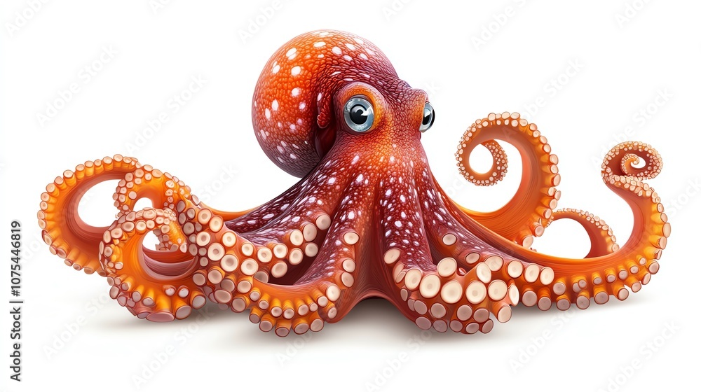 Realistic octopus with detailed tentacles and textures, displaying intelligence and elegance isolated on white Realistic octopus with detailed tentacles and textures, displaying intelligence and elegance isolated on white