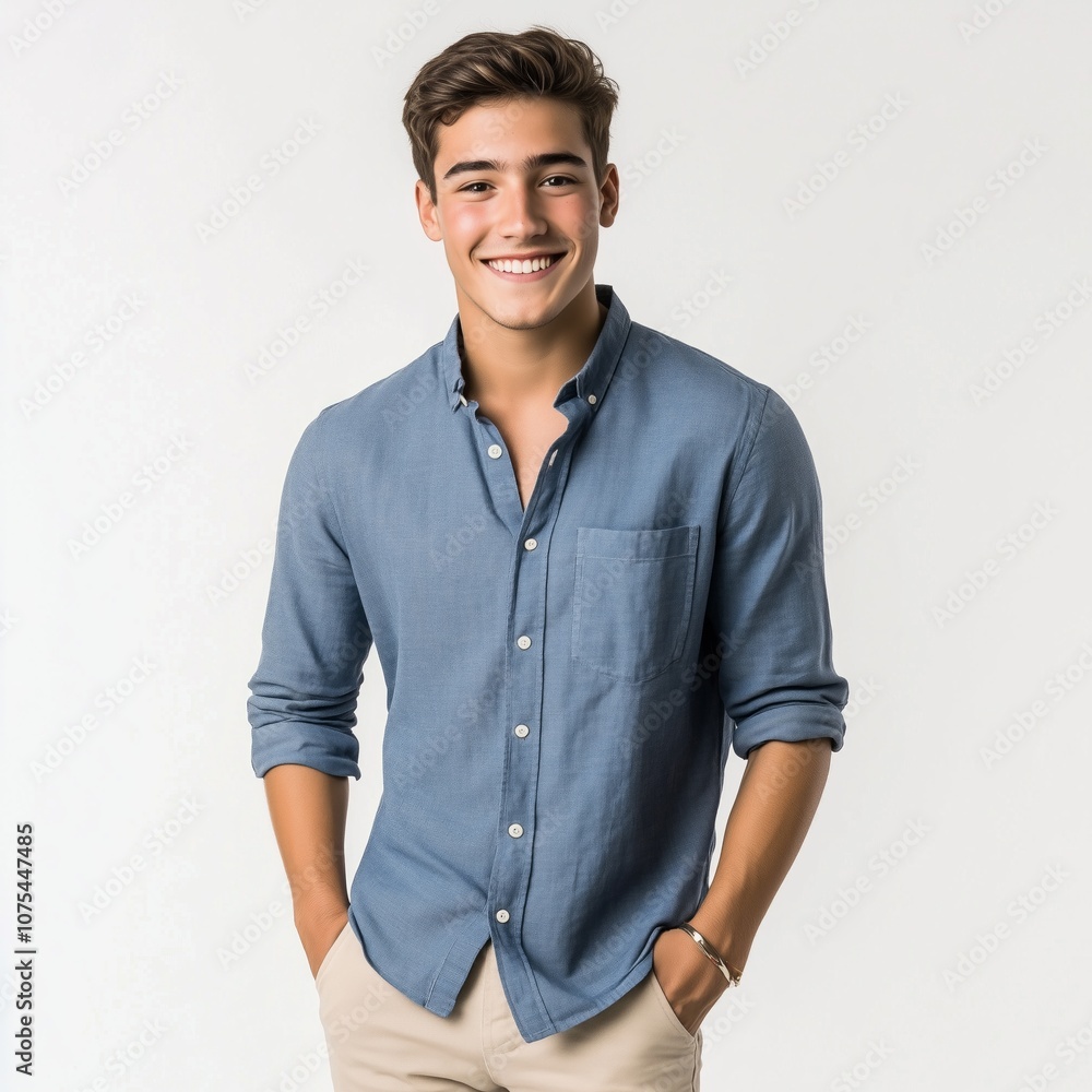 man in shirt smiling on white background .Generative AI