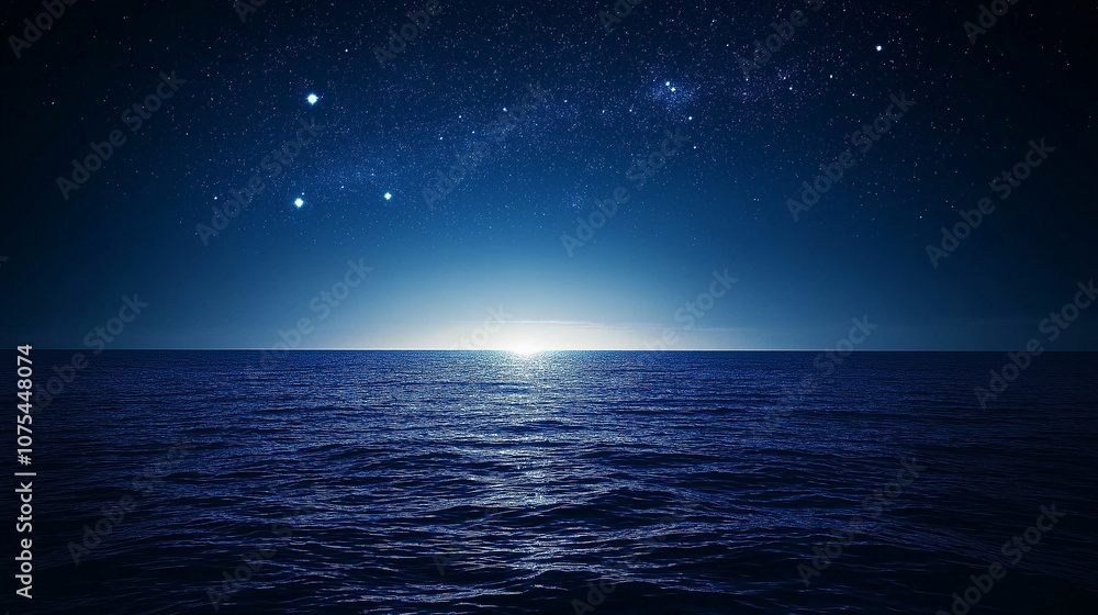 Star-filled deep blue night sky over sea tranquil background. Star-filled deep blue night sky over sea tranquil background.