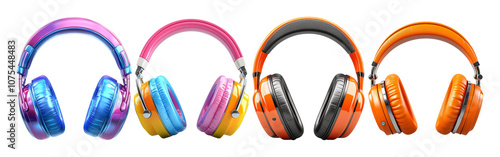 Colorful Headphones Collection on Transparent Background