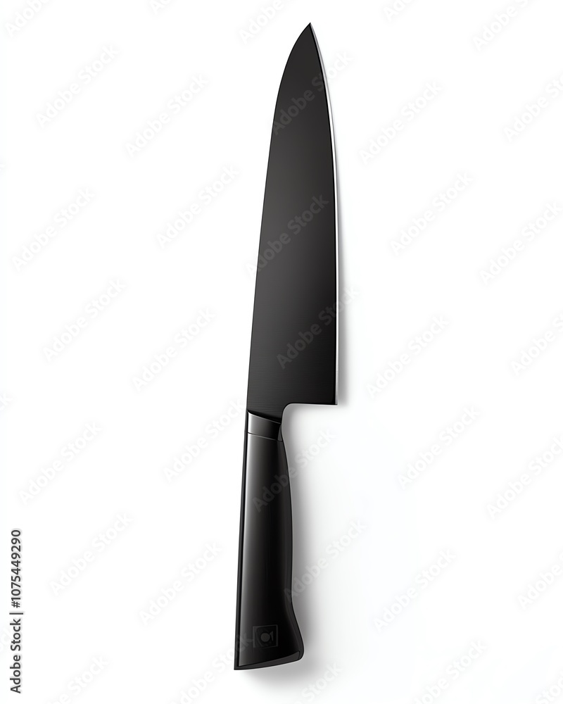 Sleek black kitchen knife with reflective blade on white isolate white background Sleek black kitchen knife with reflective blade on white isolate white background