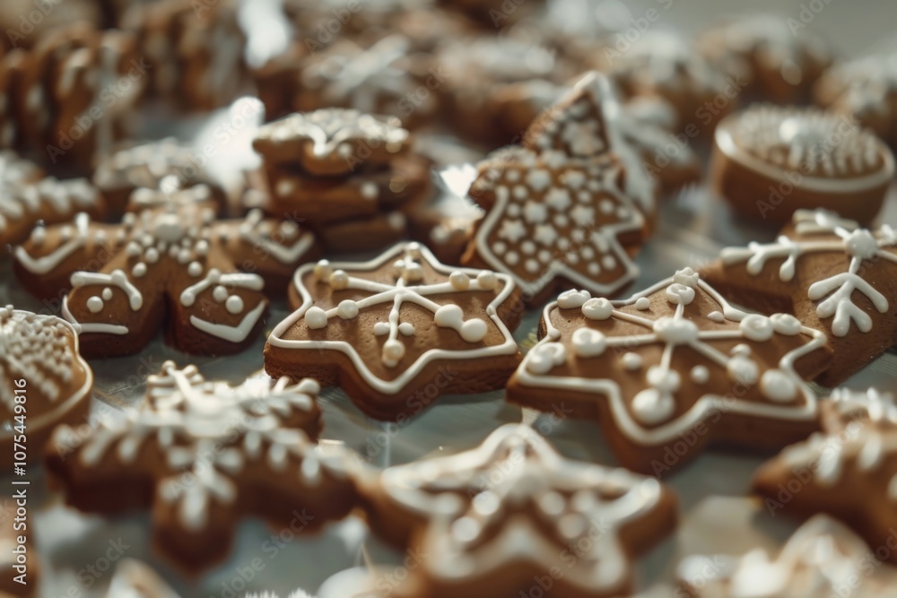 Gingerbread men standing in row with unique icing Gingerbread men standing in row with unique icing