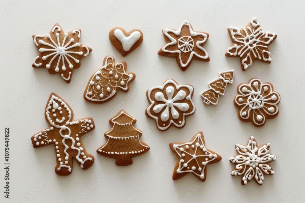 Gingerbread men standing in row with unique icing Gingerbread men standing in row with unique icing