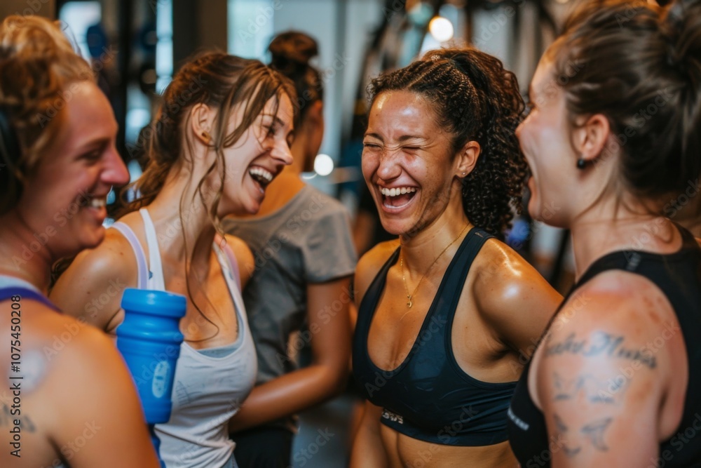 Fototapeta premium Candid group of women laughing after gym workout