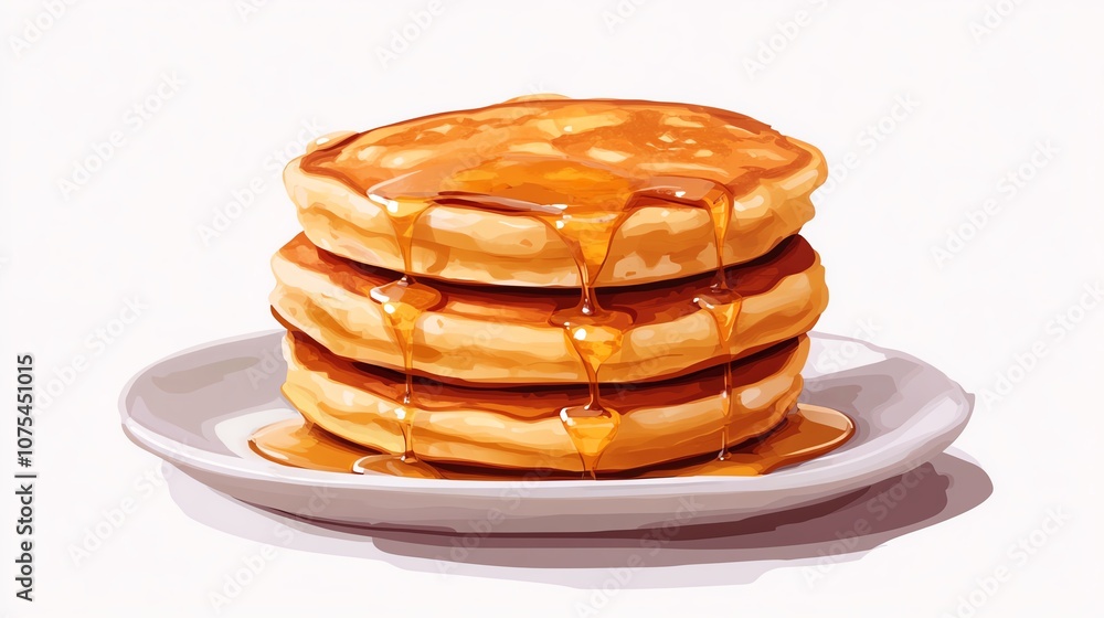 Stack of fluffy pancakes drizzled with golden syrup, mouthwatering isolated white background Stack of fluffy pancakes drizzled with golden syrup, mouthwatering isolated white background