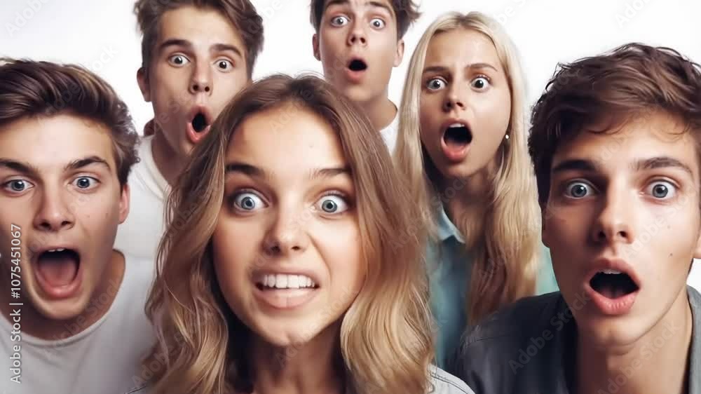 a group of young people with shocked expressions a group of young people with shocked expressions