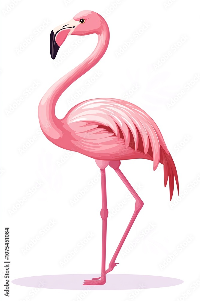 Obraz premium Standing flamingo in soft pink hues, clean and minimal background, elegant and balanced posture illustration isolated white background