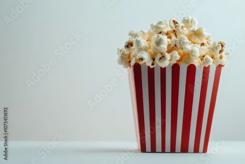 a red and white striped box with popcorn