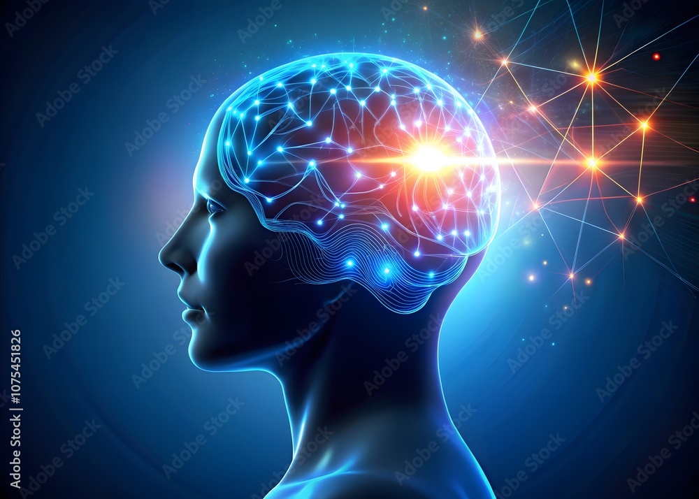 A human head with the brain abstract thought, and a background A human head with the brain abstract thought, and a background