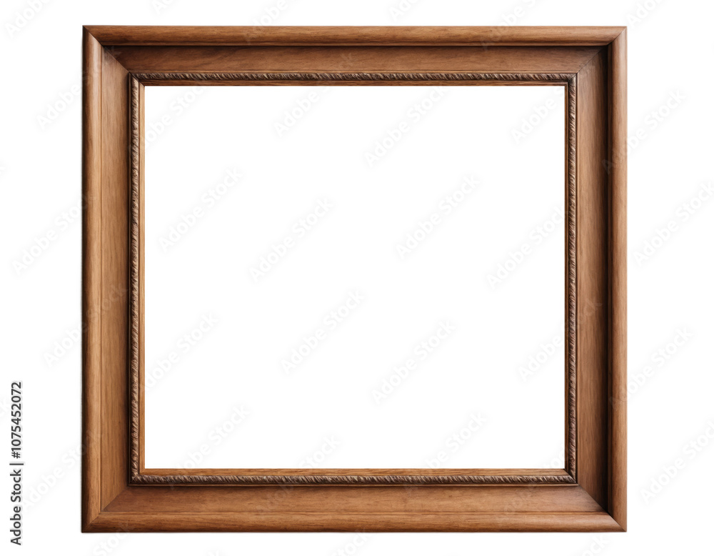 Simple plain wooden frame isolated on white transparent background for mockup purposes Simple plain wooden frame isolated on white transparent background for mockup purposes