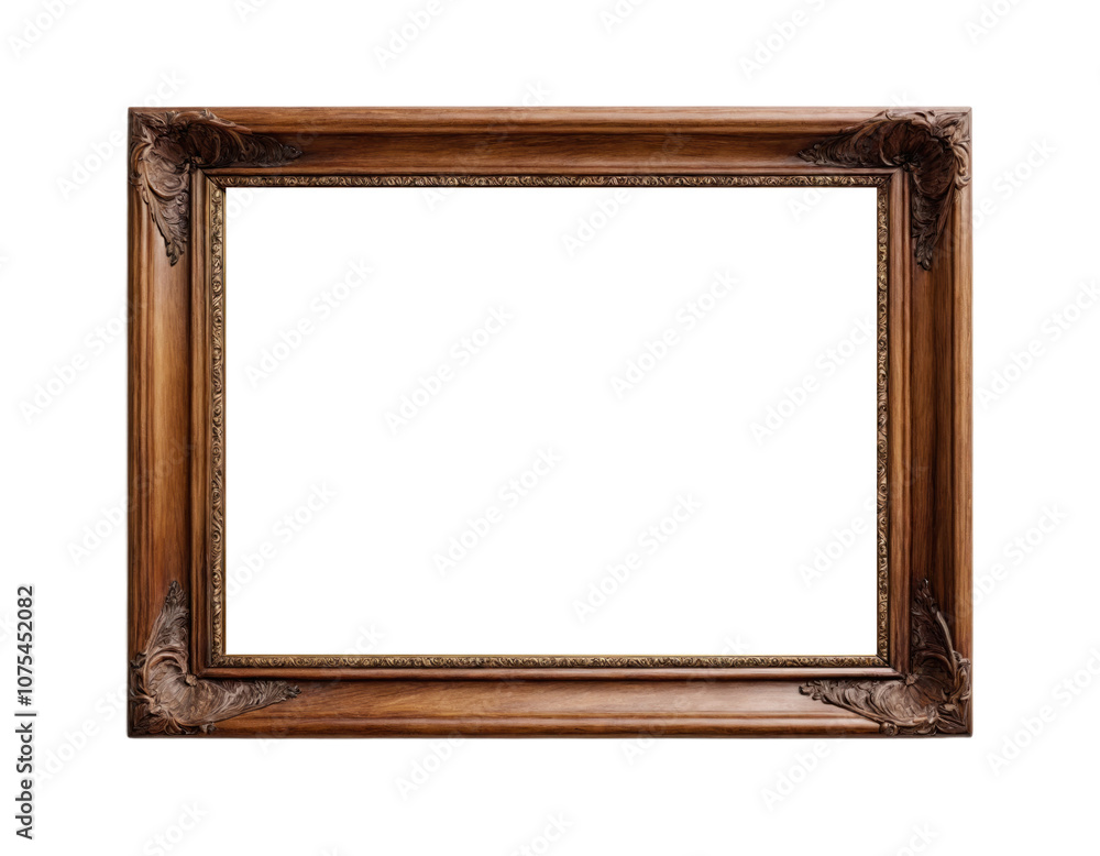 Simple rectangular wooden frame isolated on white transparent background for mockup purposes Simple rectangular wooden frame isolated on white transparent background for mockup purposes