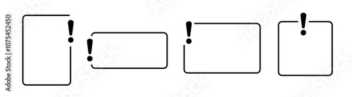 Set of empty exclamation frame. Border with black exclamation mark in minimalistic style.