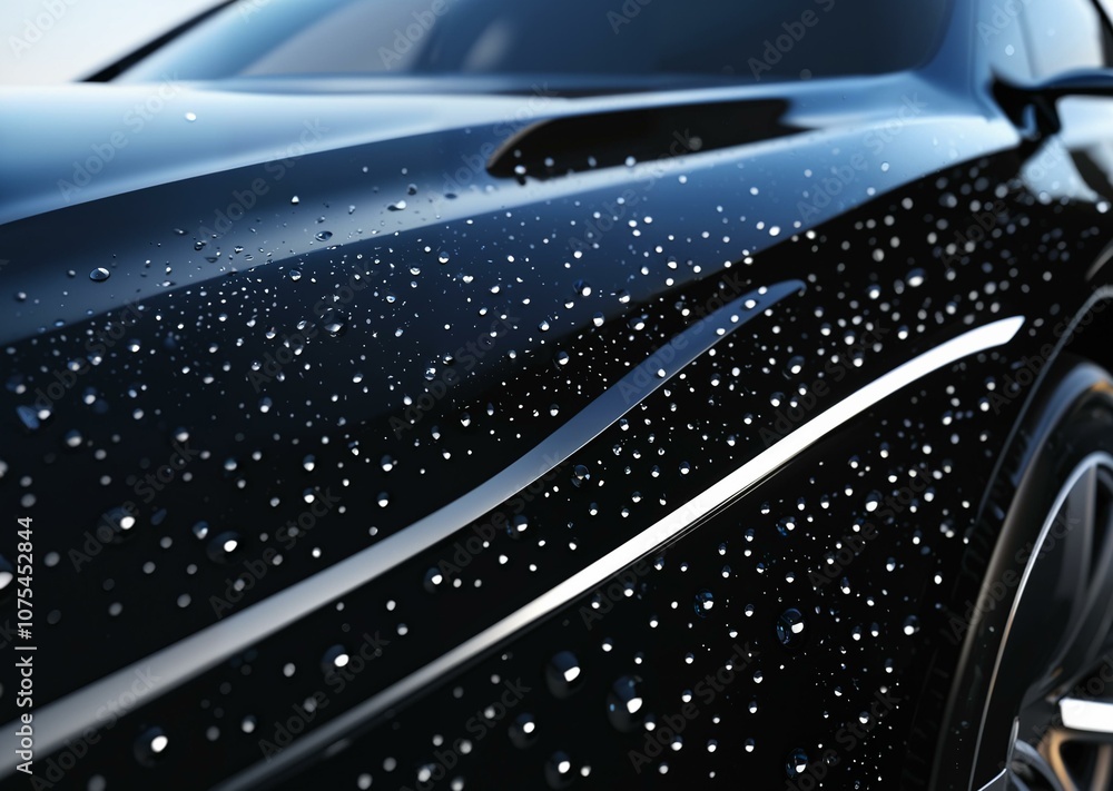 Hyper-Realistic Glossy Car with Water Droplets Hyper-Realistic Glossy Car with Water Droplets