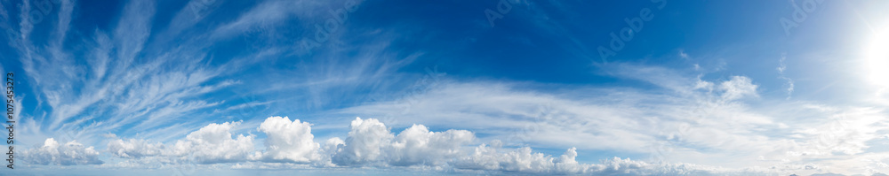 Panoramic view of blue sky with stunning clouds Panoramic view of blue sky with stunning clouds