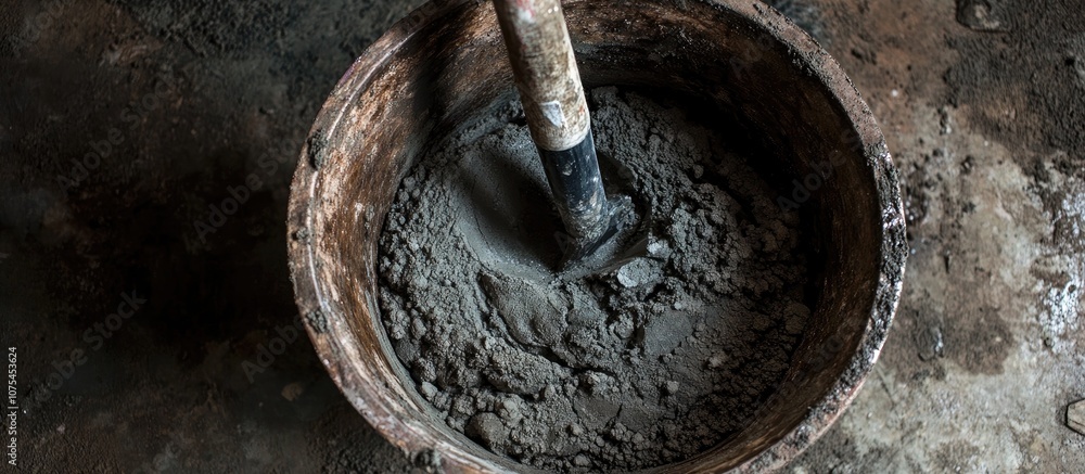 Cement mixed by hand in a bucket ready for construction projects Cement mixed by hand in a bucket ready for construction projects