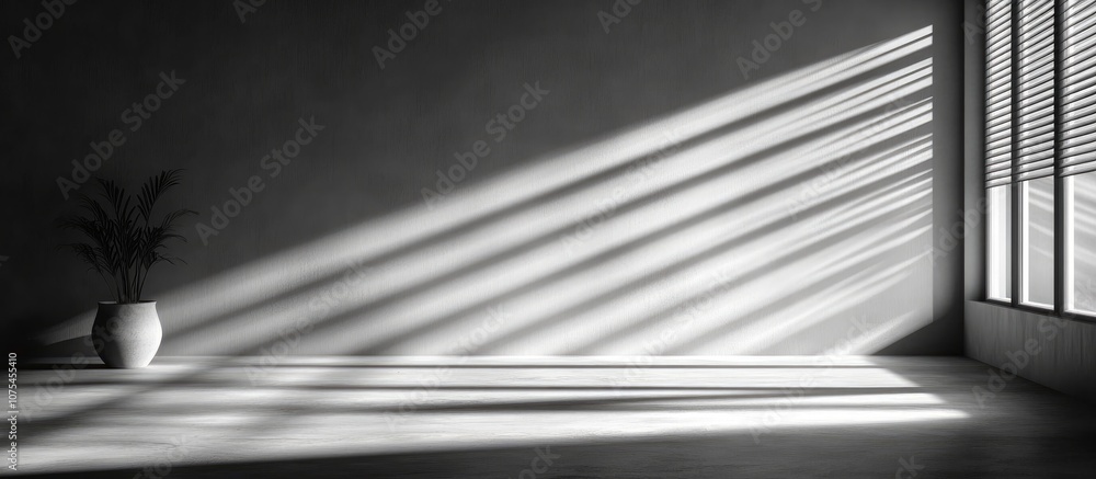 Obraz premium Closed venetian blinds casting shadows in a minimalistic white room ideal for interior design inspiration
