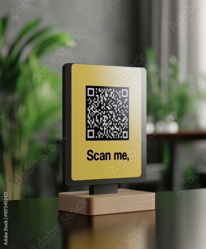 Modern QR Code Display on Wooden Base