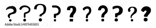 A set of black question mark icons representing mystery, inquiry, and uncertainty. Perfect for highlighting riddles, unsolved problems, and the search for answers in communication.