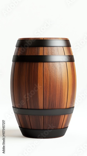 Wooden barrel with a smooth finish, simple and rustic look, perfect for an oldfashioned setting isolated white background