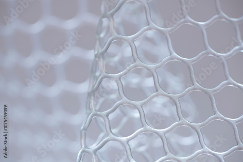 Close-up of silicone mesh cells. Fishing landing net close up.