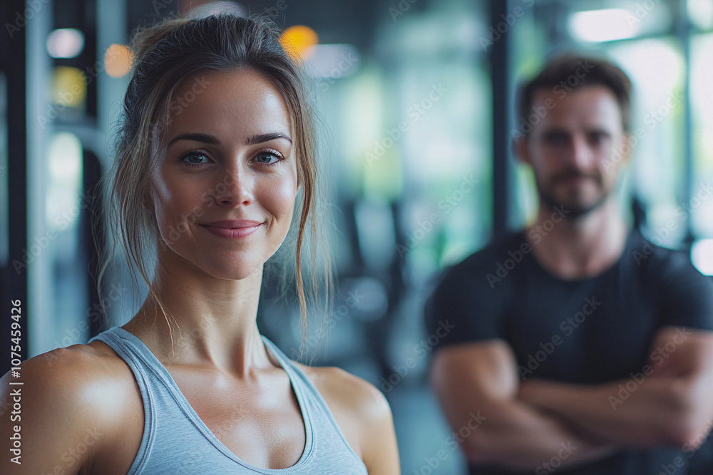 fitness woman and strong man in modern gym fitness woman and strong man in modern gym