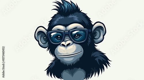 3D Vector Illustration of a Young Chimpanzee with a Fauxhawk Wearing Sunglasses photo