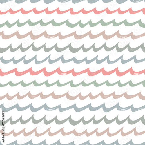 Abstract sea background with pastel colored thick brush strokes. Hand drawn nautical seamless pattern. Multi colored ocean waves, vector bold curly lines. Waves, swirl and twirl seamless pattern.