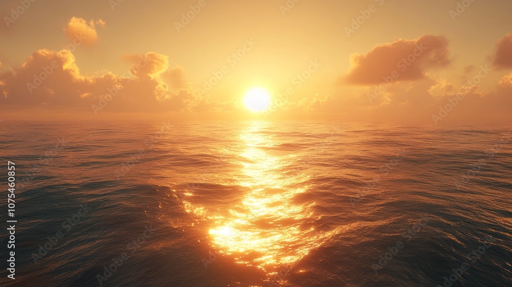 Fototapeta premium Golden Sunset Reflecting on the Rippling Ocean Surface