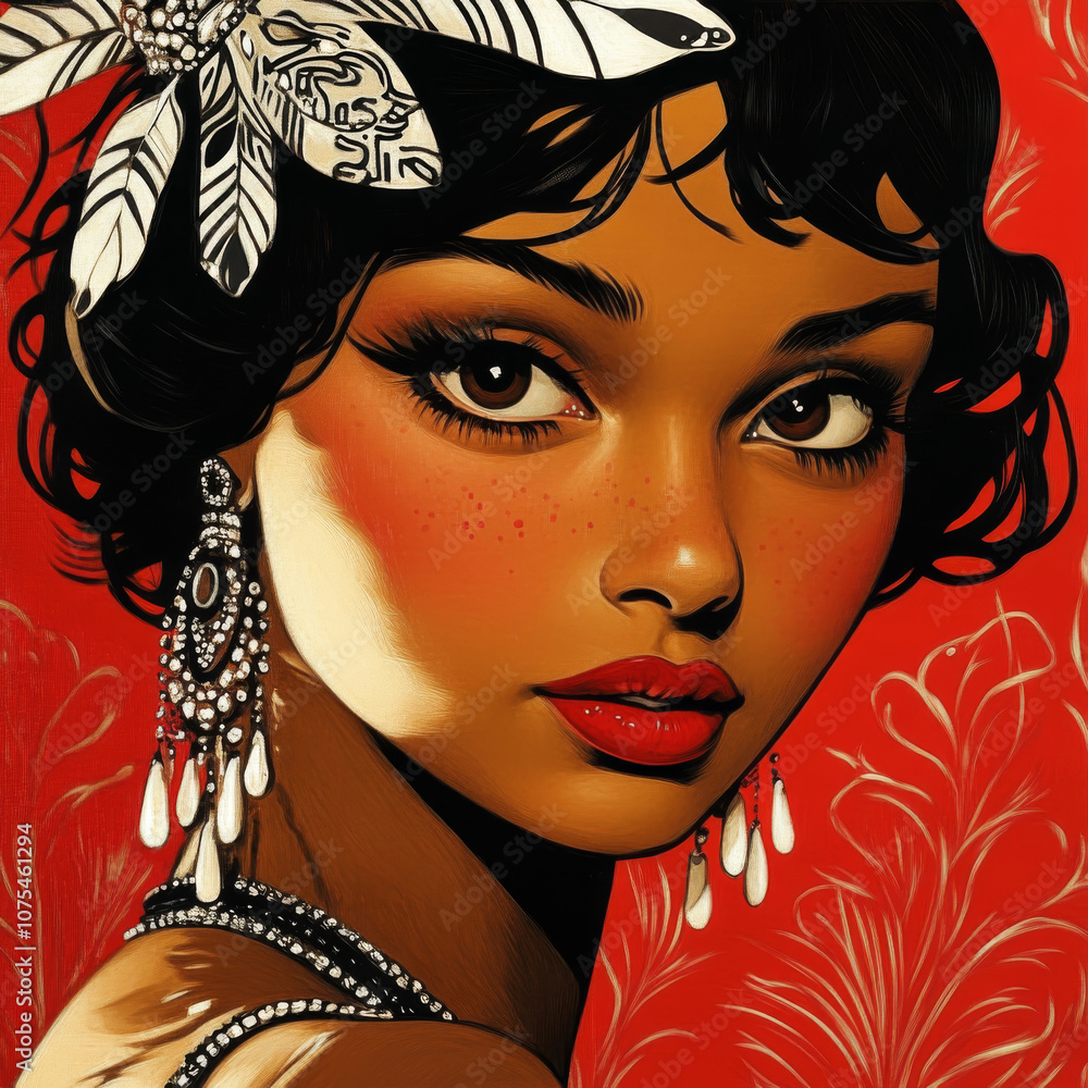 Photo Vintage style 1920's illustration of a glamorous woman with large ...