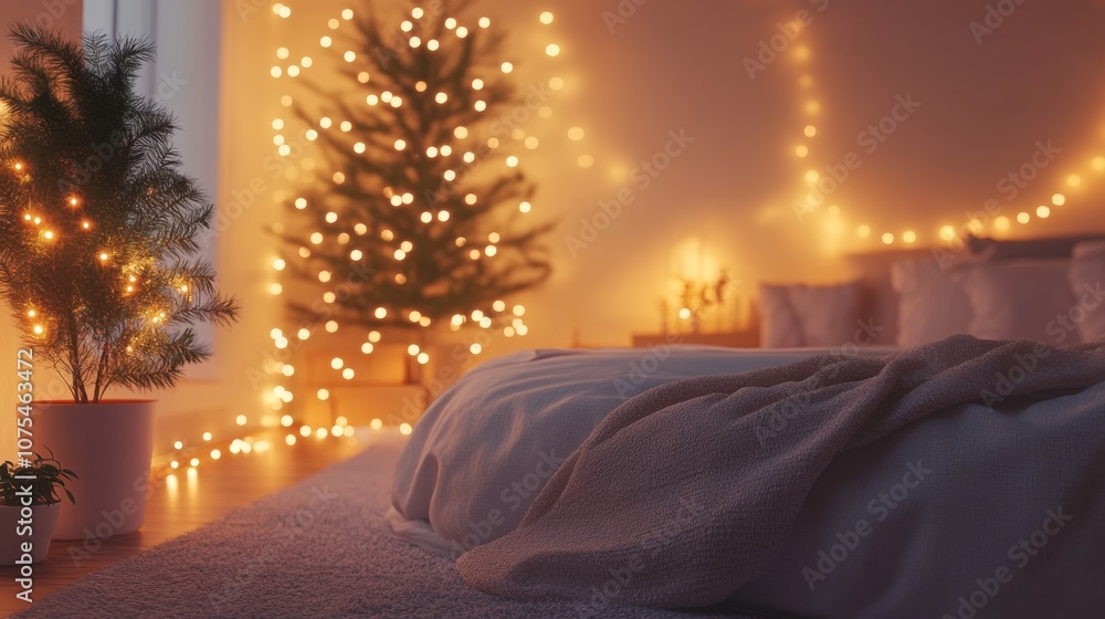 Cozy Bedroom with Christmas Lights and a Blanket Cozy Bedroom with Christmas Lights and a Blanket