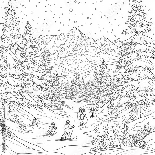 A snowy mountain with skier...