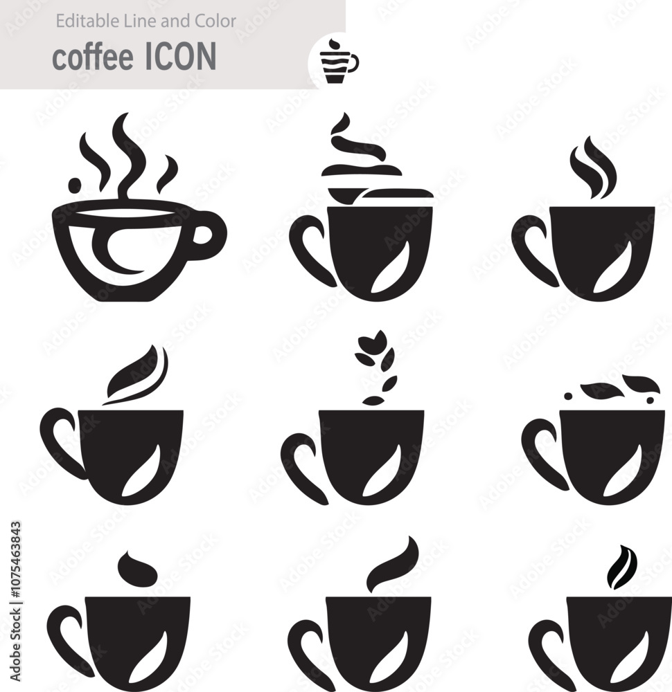 Obraz premium Coffee icon collection - vector outline illustration and silhouette